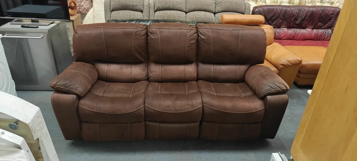 3 Seater Suede Brown Recliner Couch - Image 2