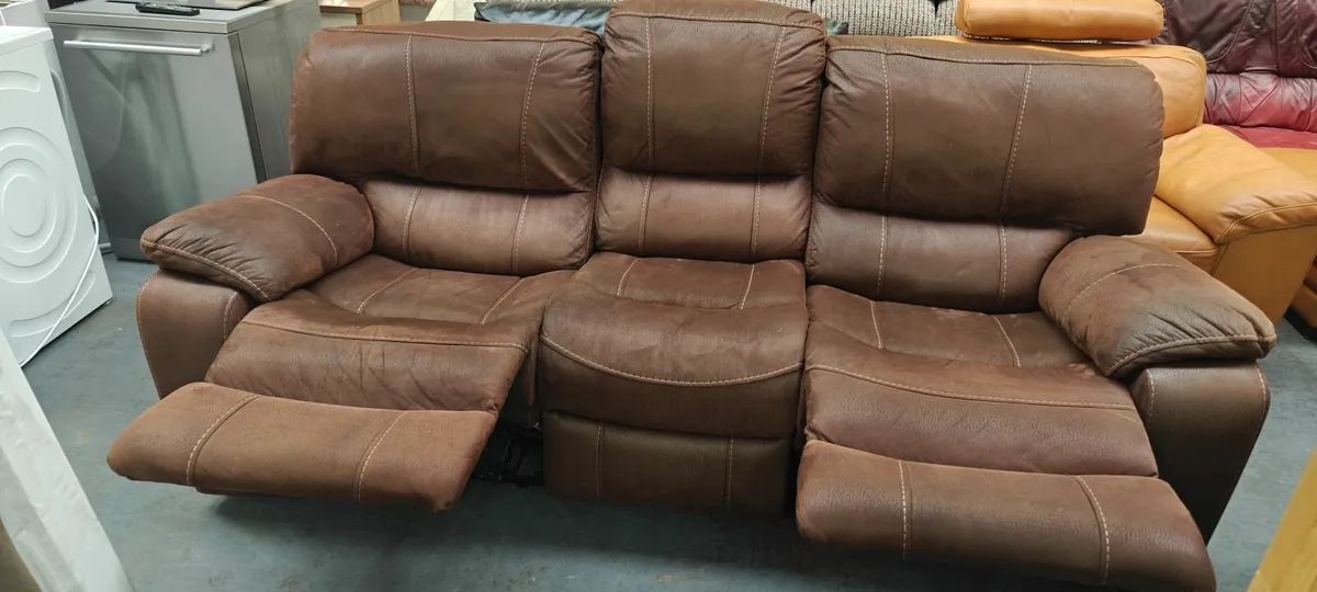 3 Seater Suede Brown Recliner Couch - Image 3