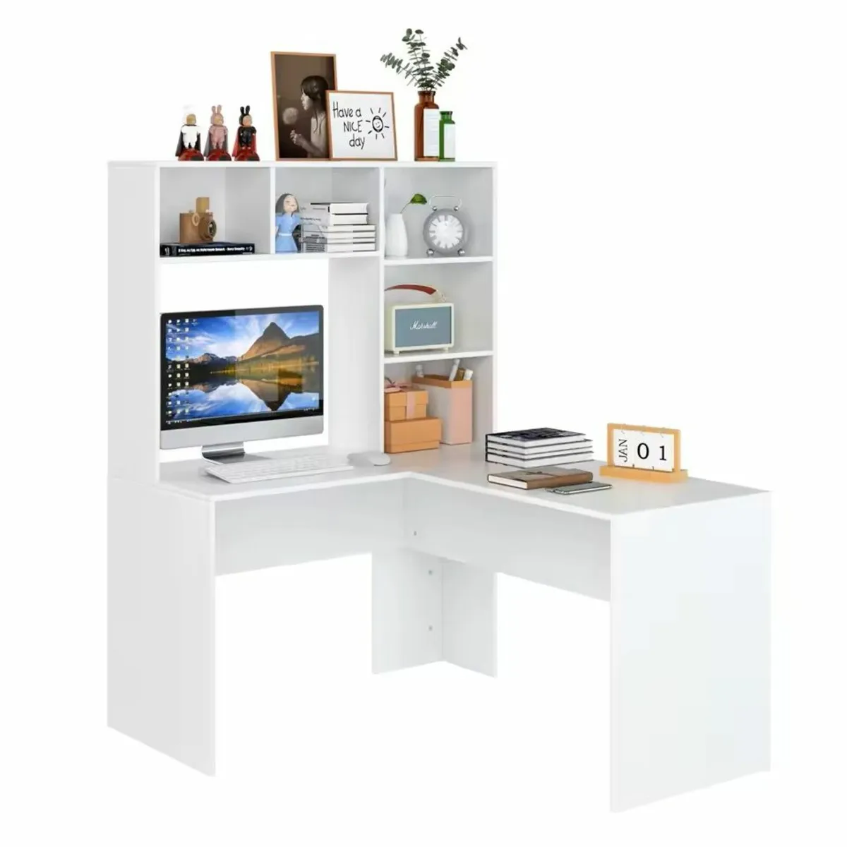 White L Shaped Corner Desk Computer and Office Tab - Image 1