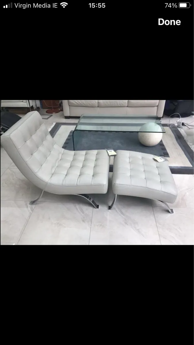 New leather chair and footstool with tags - Image 1