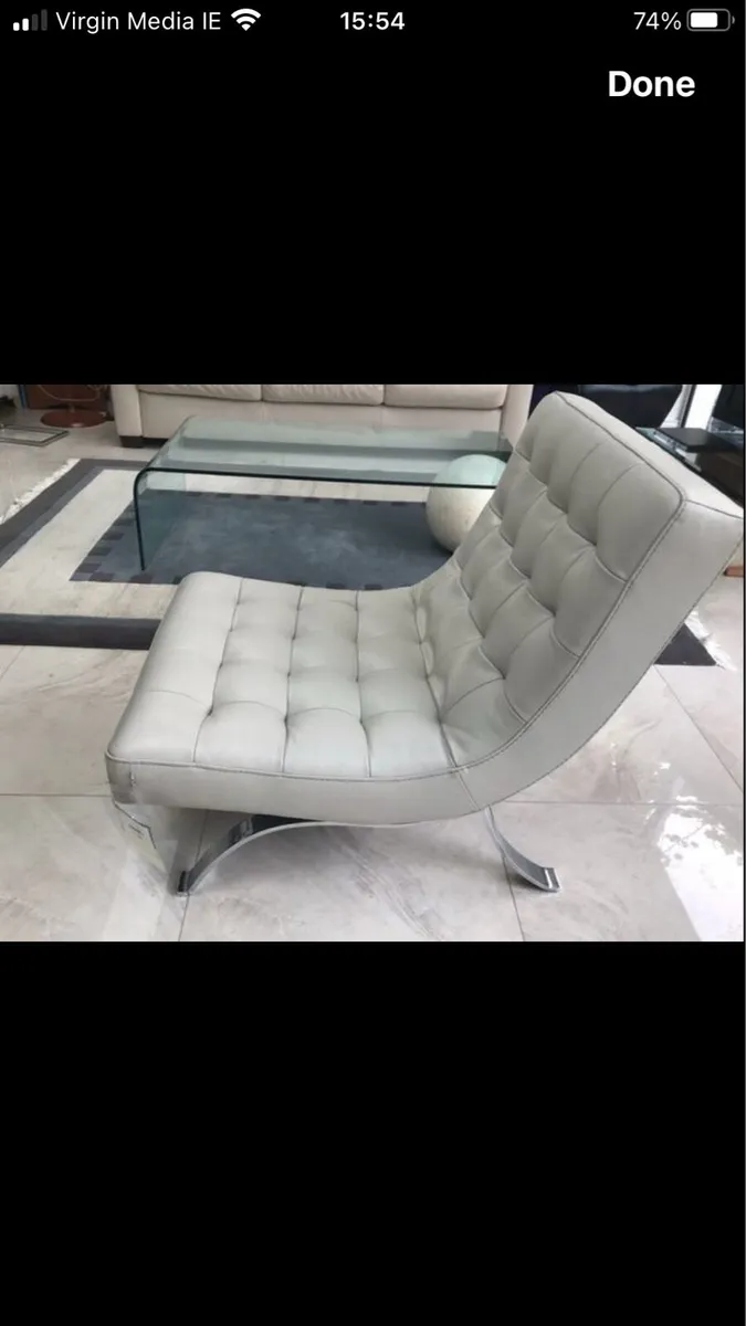 New leather chair and footstool with tags - Image 2
