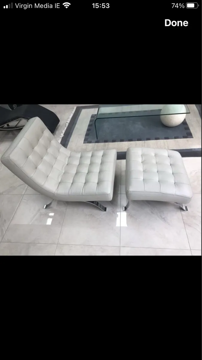 New leather chair and footstool with tags - Image 4
