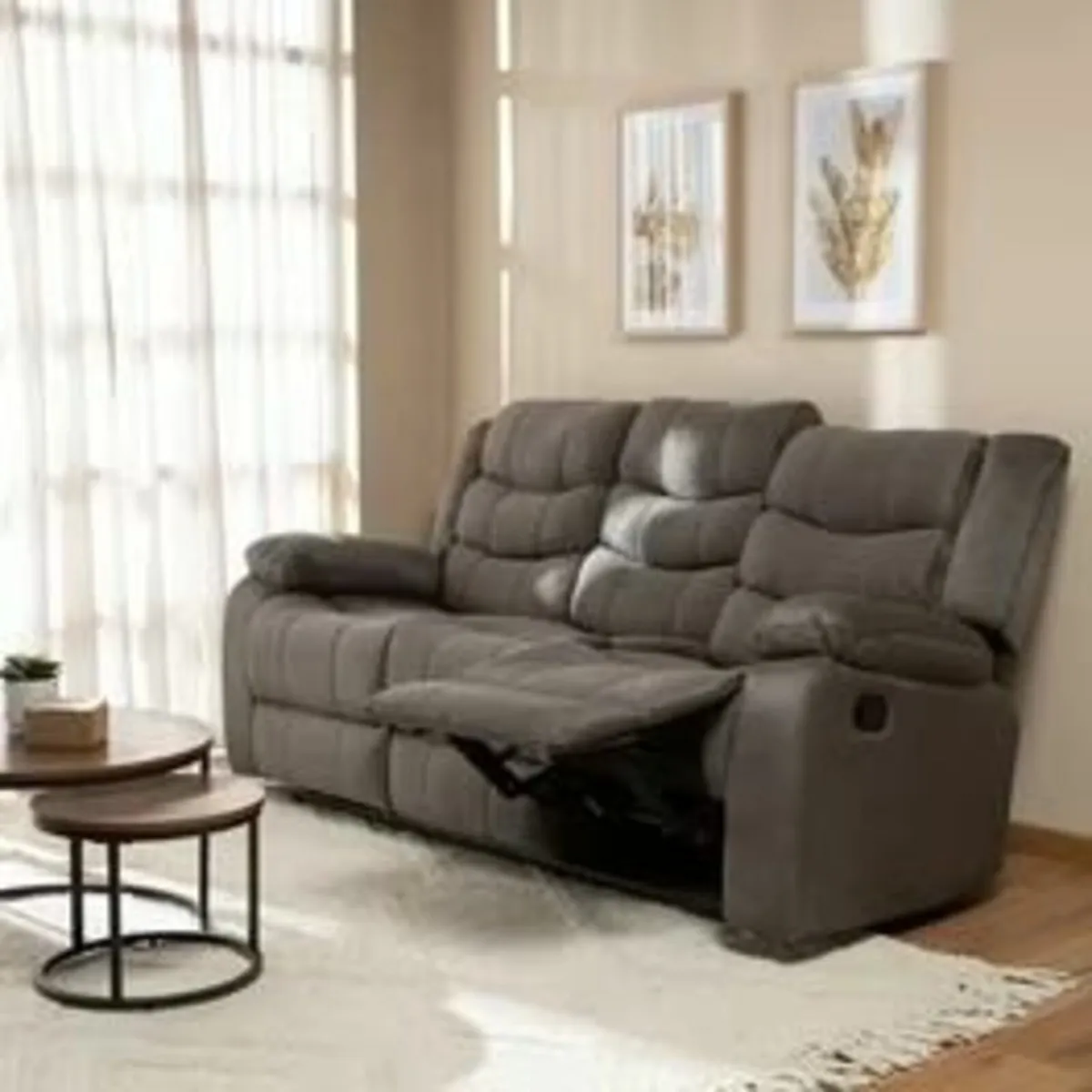 3 Seater Fabric Recliner Sofa – Grey - Image 1