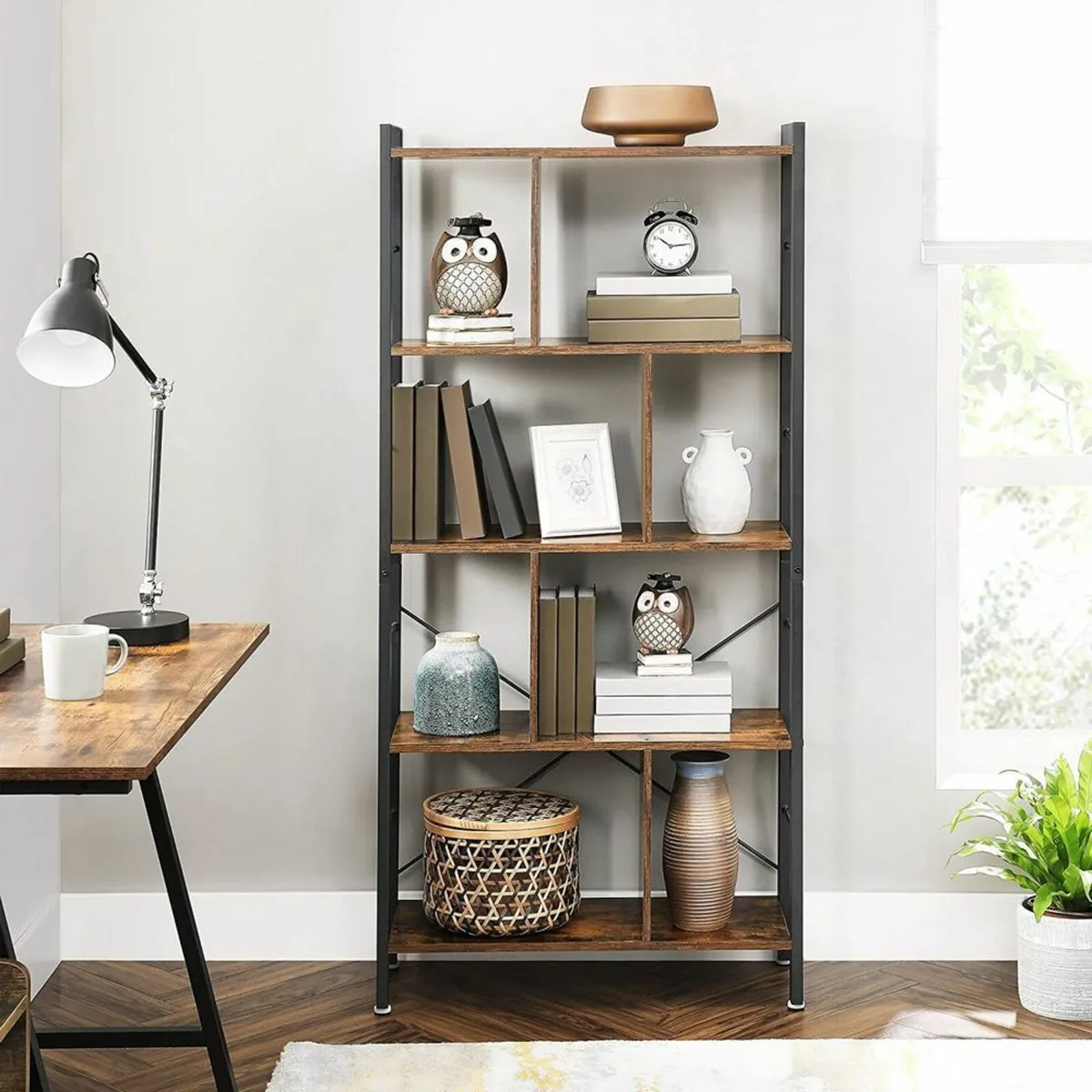 Bookcase Industrial style 5 tier storage shelves r - Image 1