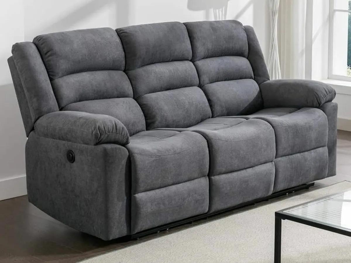 3 Seater Fabric Recliner Sofa – Grey - Image 1