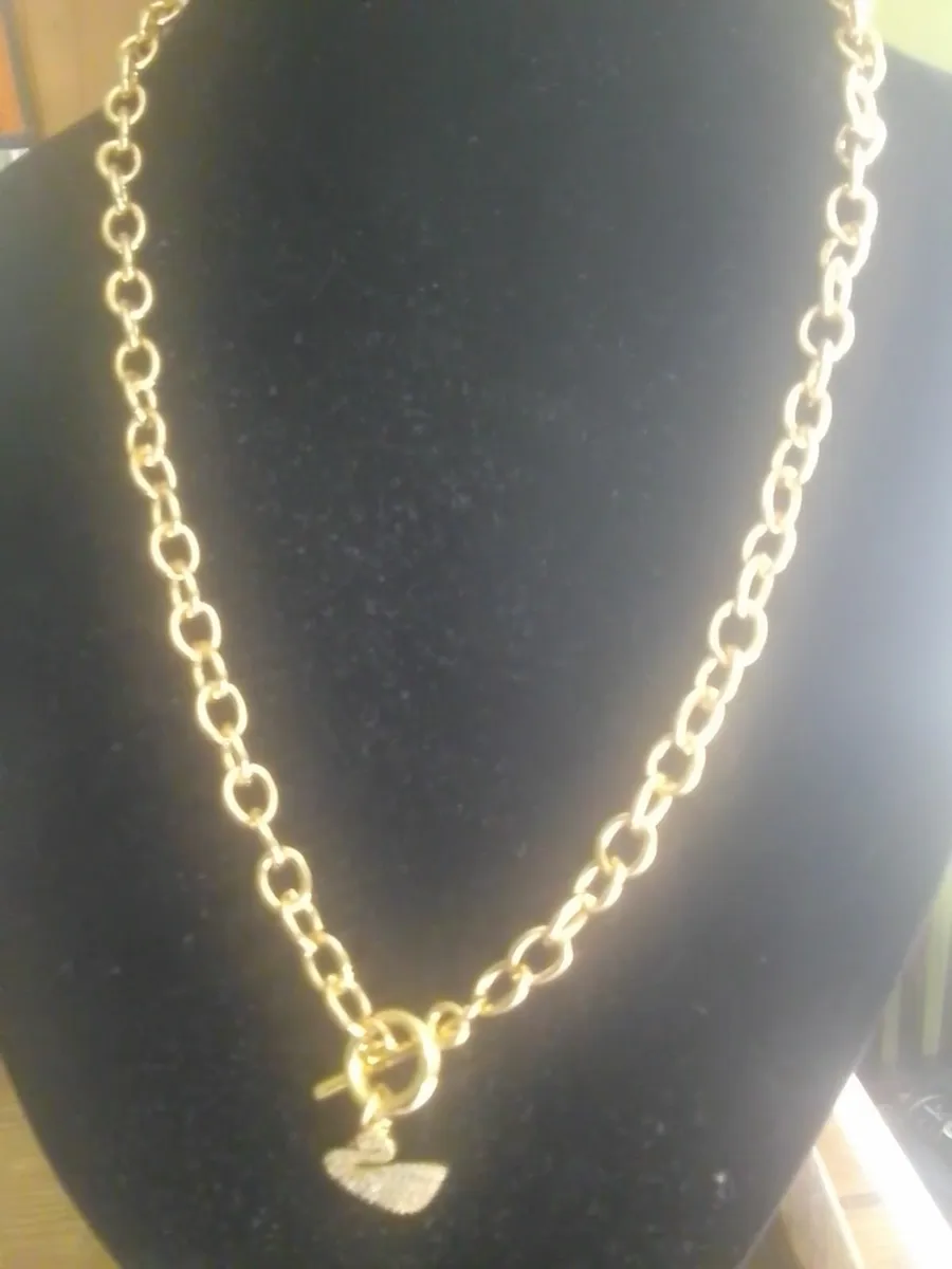 GOLD PLATED CHUNKY CRYSTAL SWAN PENDANT CHAIN18" - Image 4