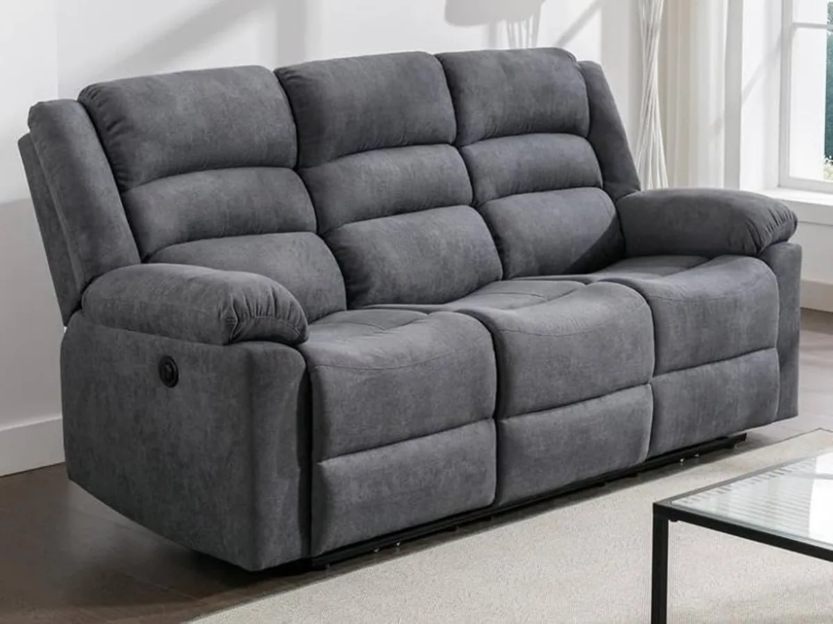 3 Seater Fabric Recliner Sofa, Grey - Image 1