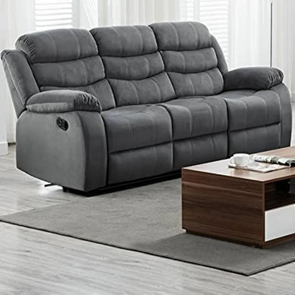 3 Seater Fabric Recliner Sofa – Grey - Image 1
