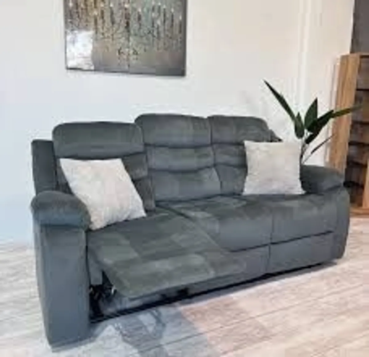 3 Seater Fabric Recliner Sofa, Grey - Image 1