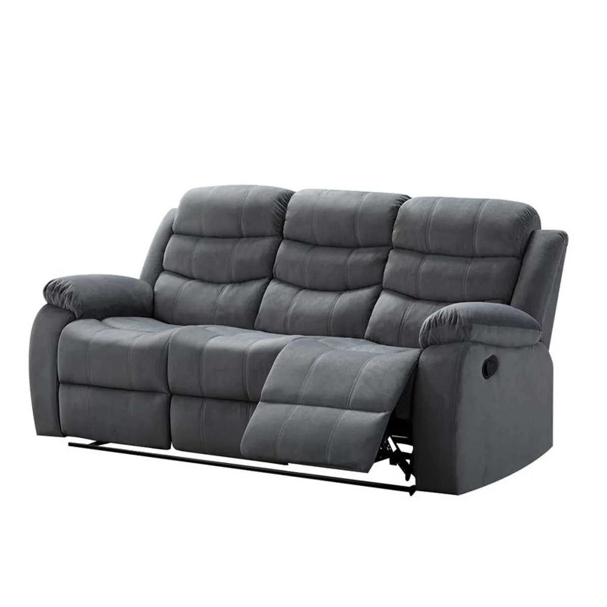 3 Seater Fabric Recliner Sofa, Grey - Image 2