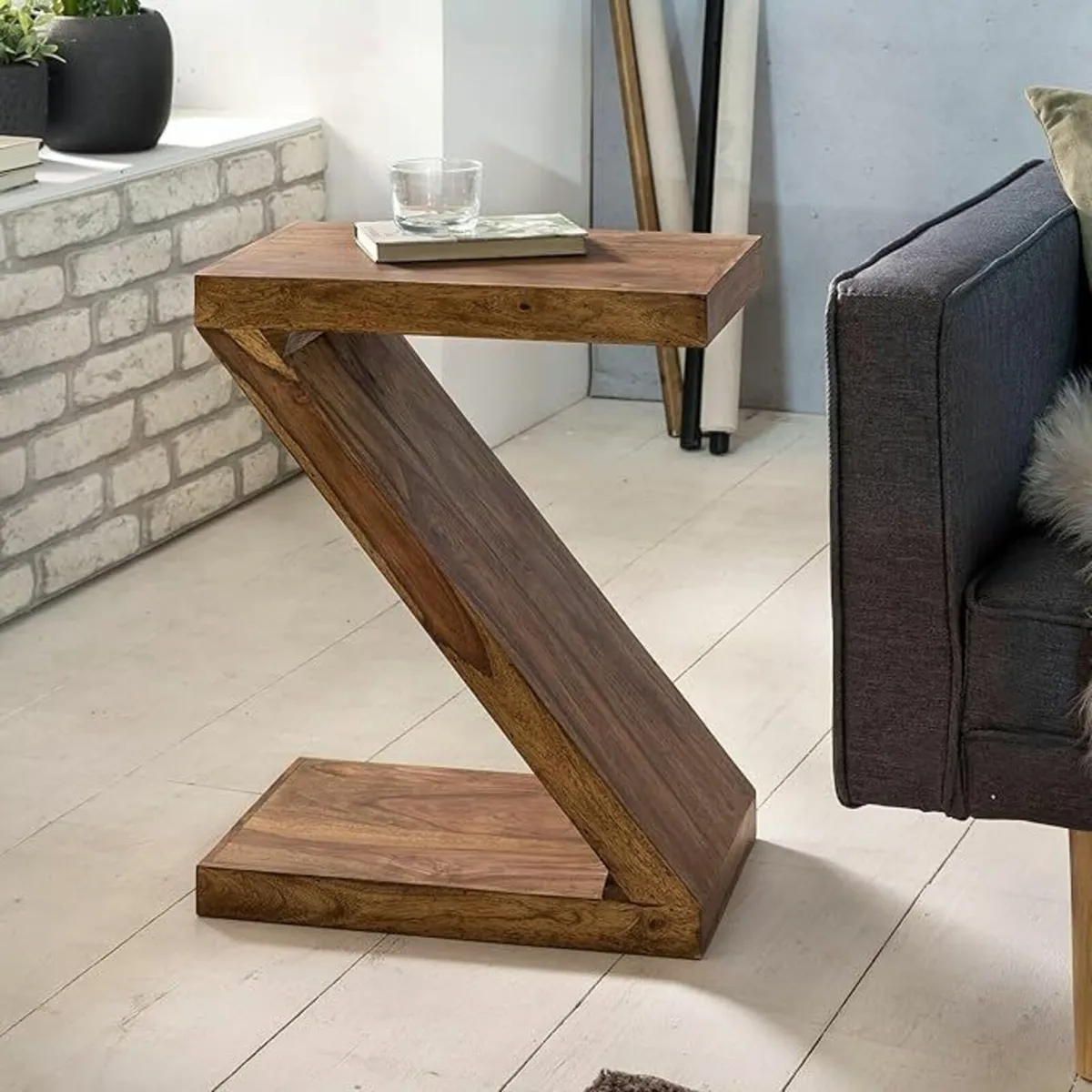 Z Shape Side Table in Solid Sheesham or Acacia Woo - Image 1