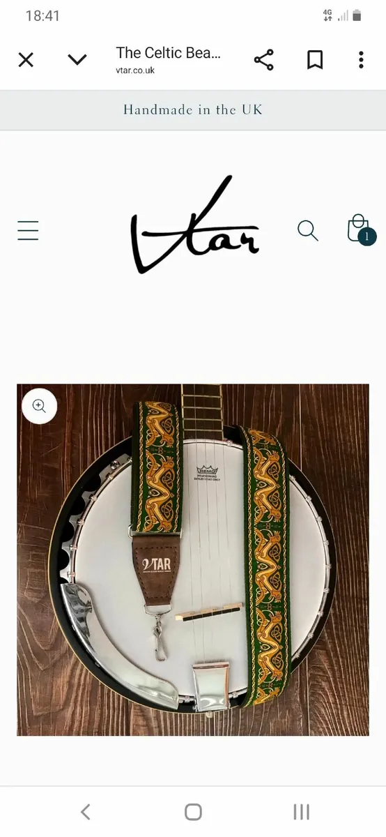 Lovely Celtic Beast green banjo strap - Image 1