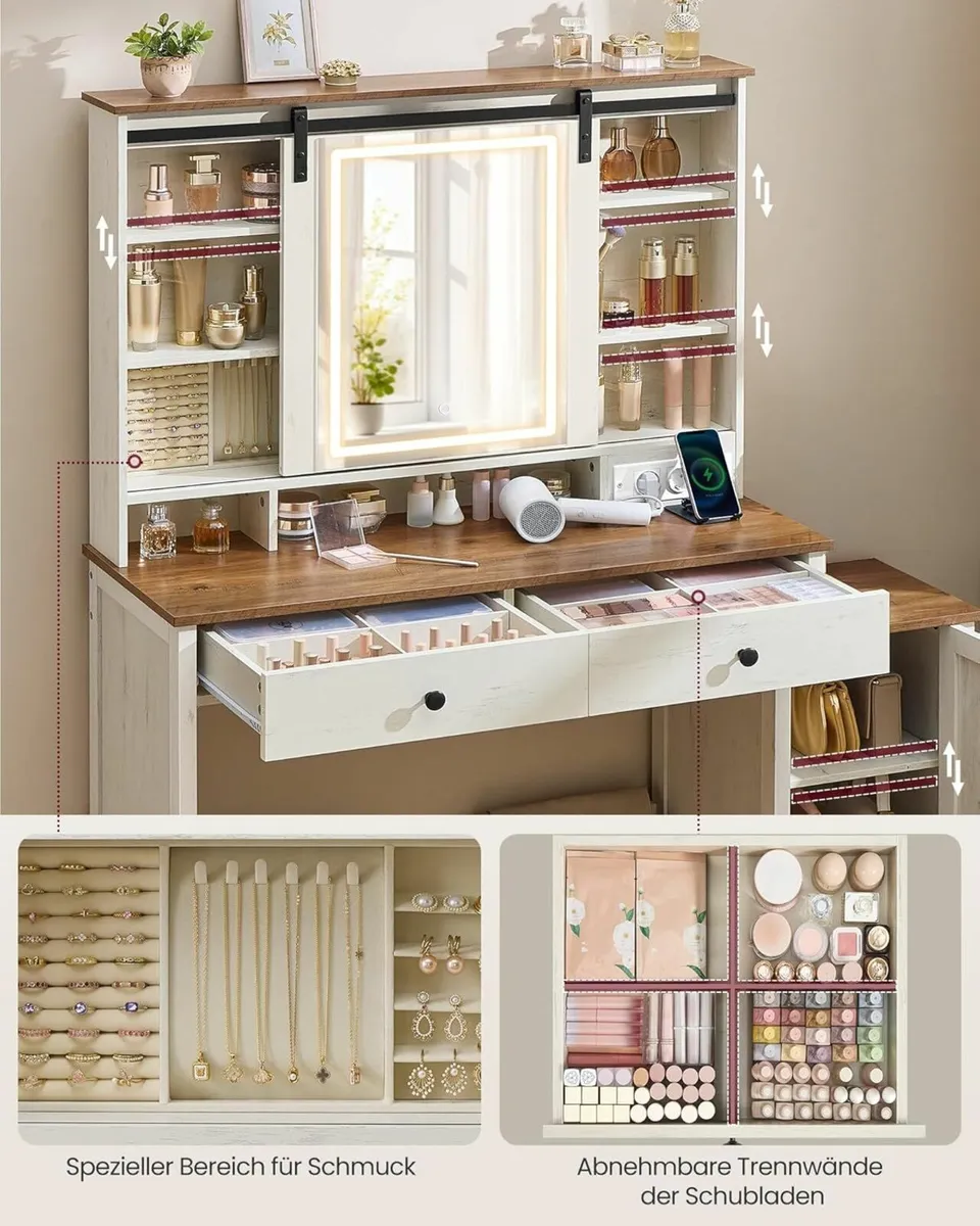 Country Style Dressing Table with Stool Mirror and - Image 2