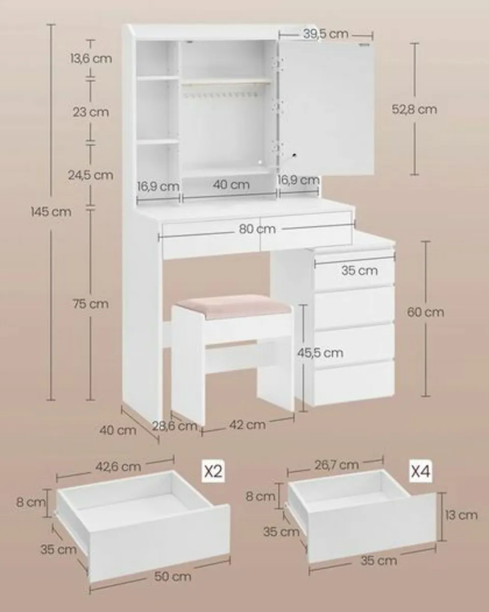 Dressing table with LED lighting and Padded stool - Image 3