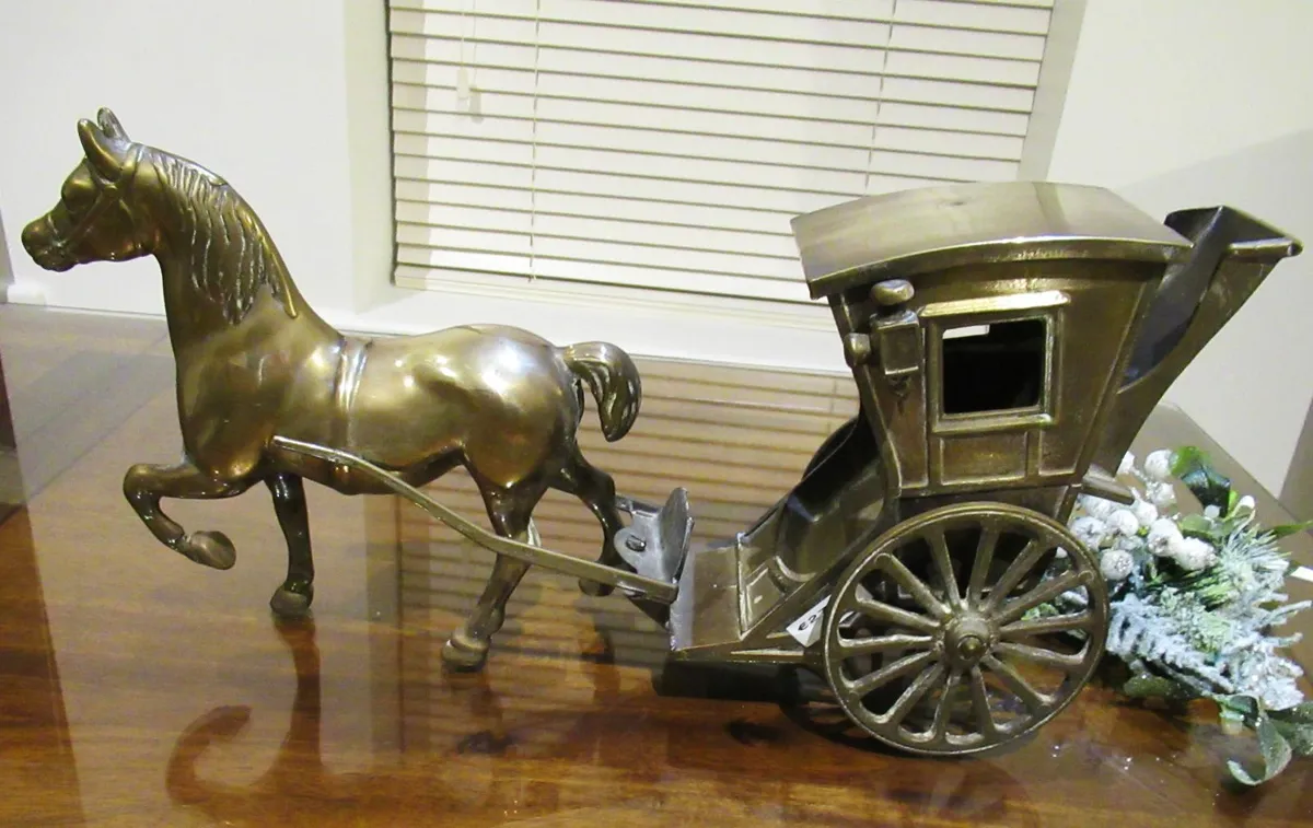 antique brass horse cart cottage ornament vintage - Image 2