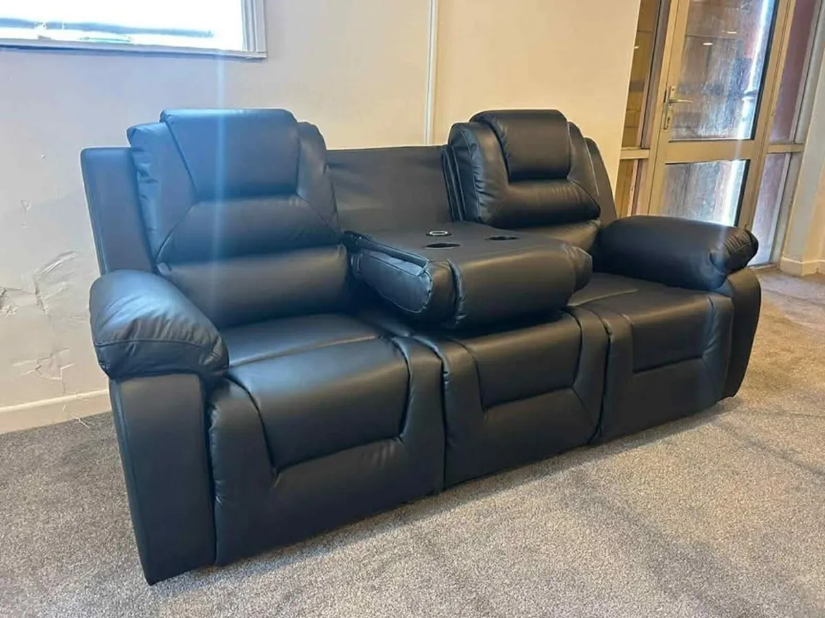 3+2 Black leather electric Recliner - Image 2