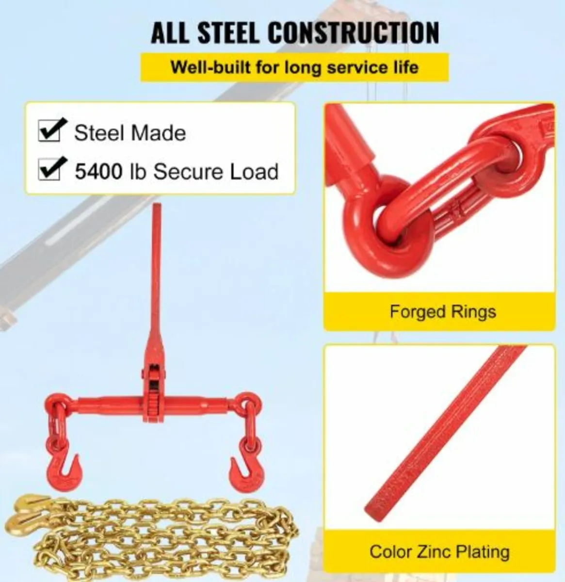 Chain Load Binder, 8mm Tie Down Kit with 2.45 Ton - Image 3