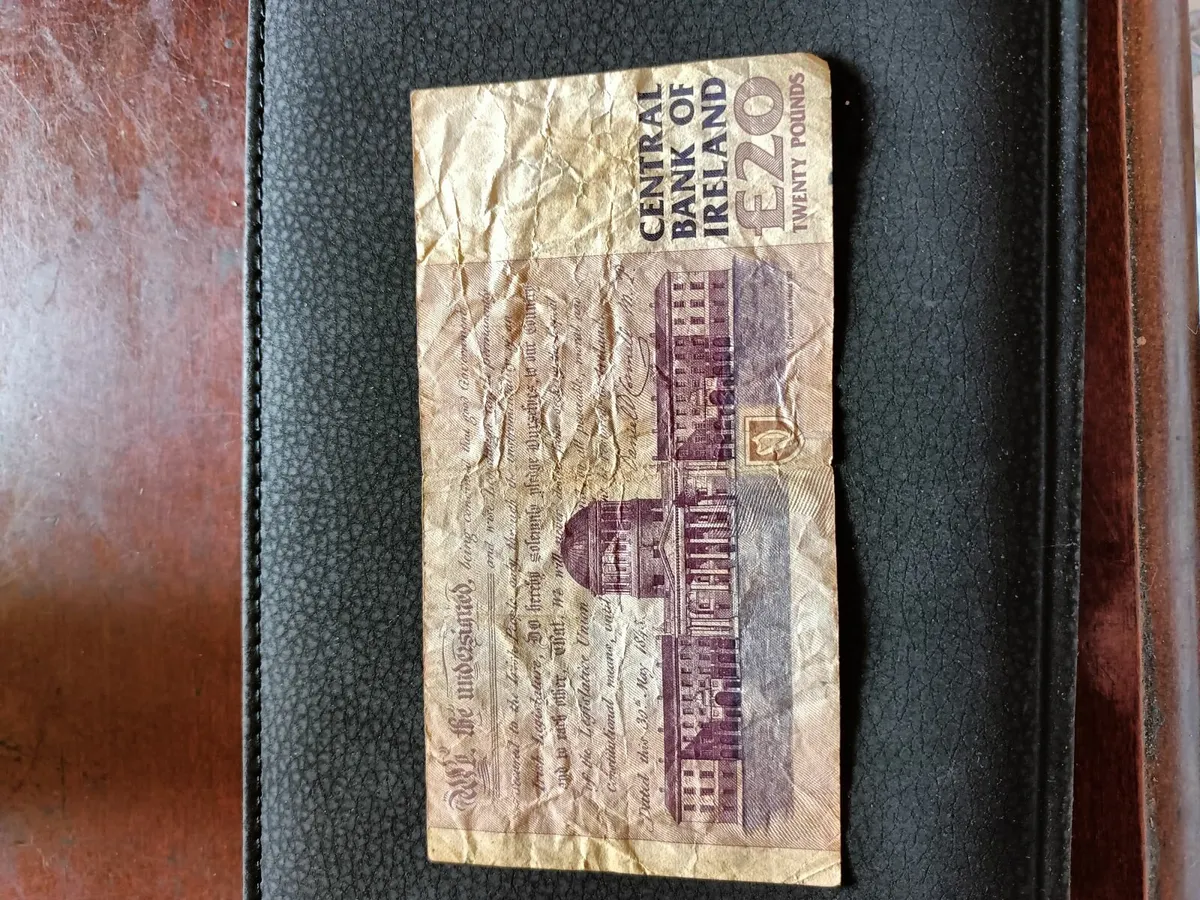 Old £20 punt note and £1 punt coin 1990 - Image 1