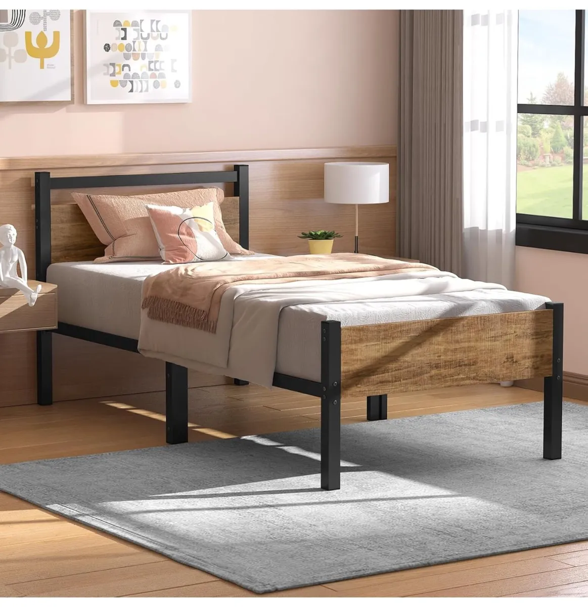 Single Bed Frames with Wood Headboard - Image 4