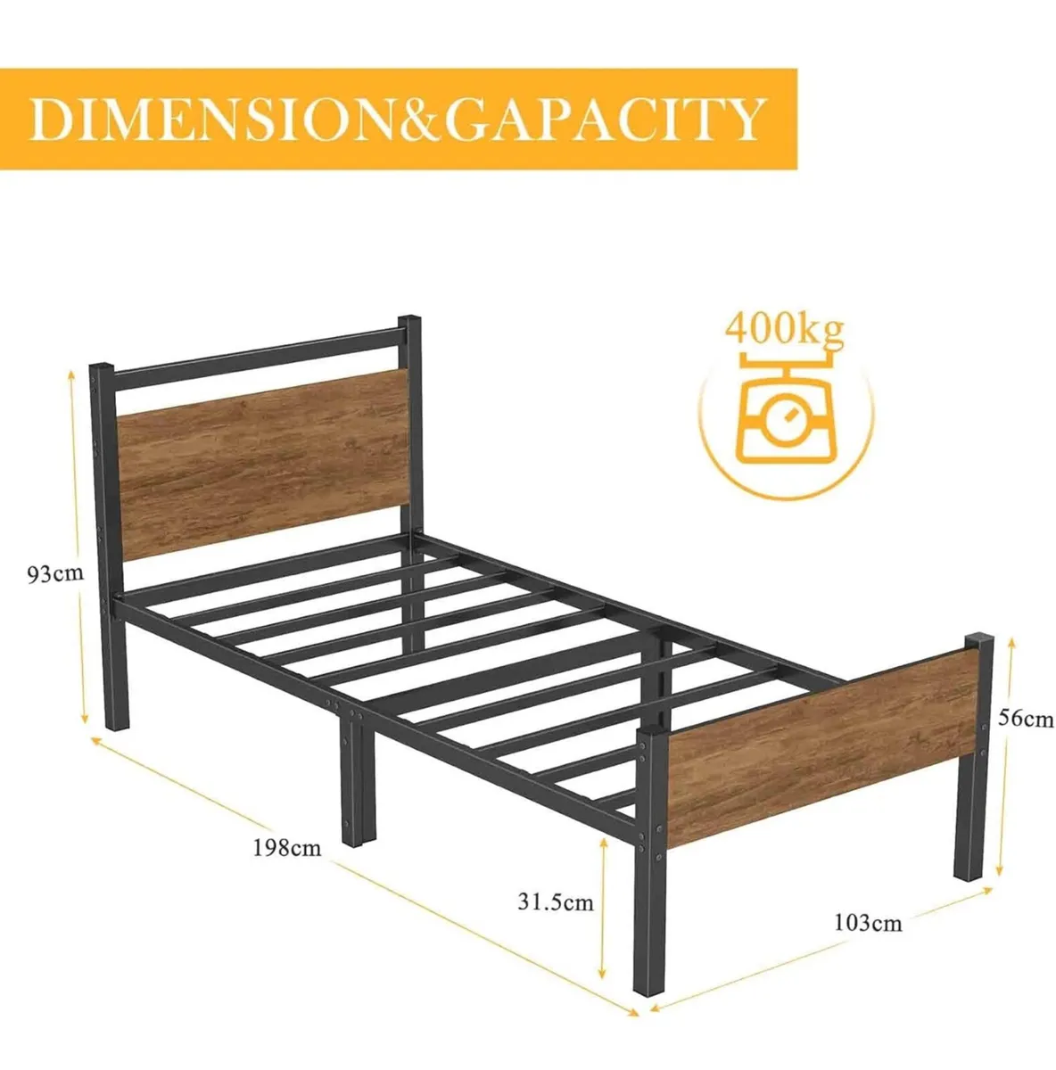 Single Bed Frames with Wood Headboard - Image 3