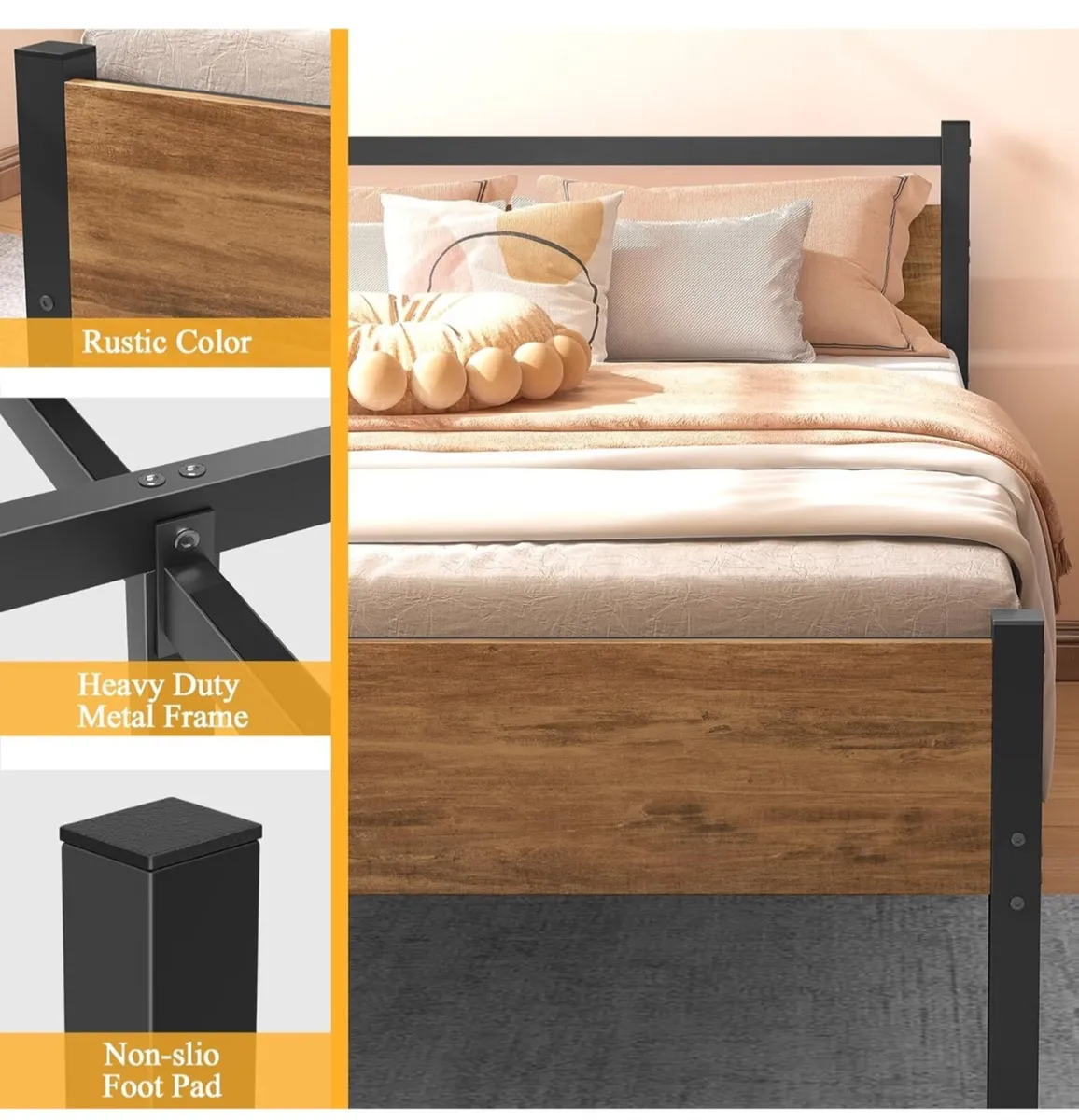Single Bed Frames with Wood Headboard - Image 4