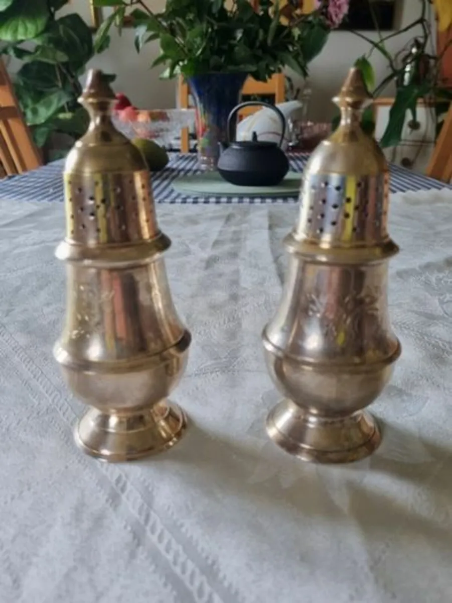 A pair of silver-plated salt shakers - Image 1