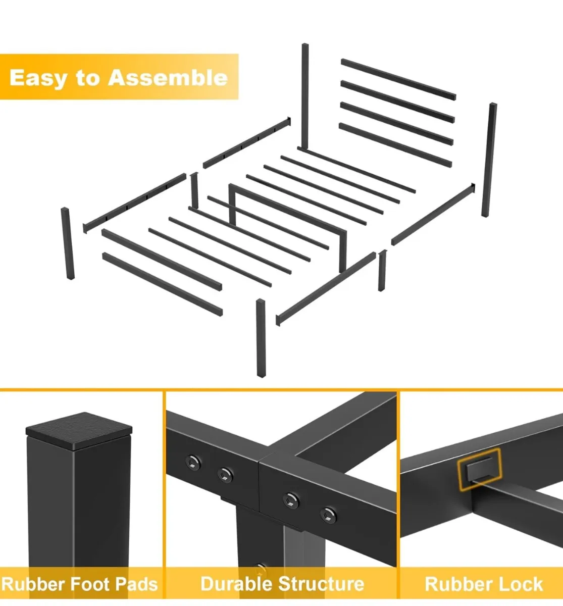 Single Bed Frames with Wood Headboard 31.5cm Metal - Image 2