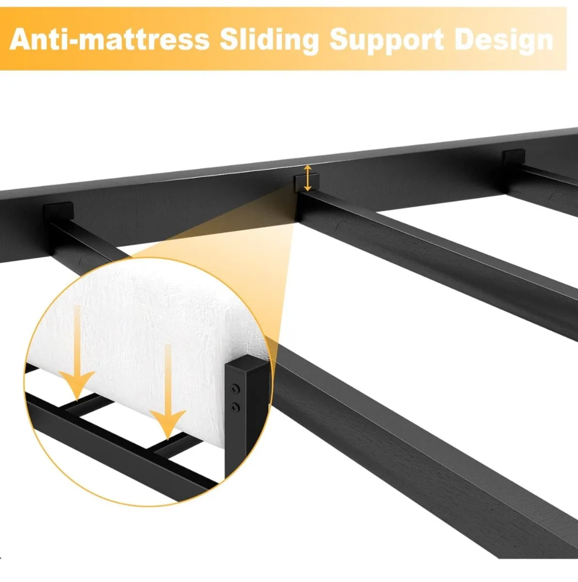 Single Bed Frames with Wood Headboard 31.5cm Metal - Image 4