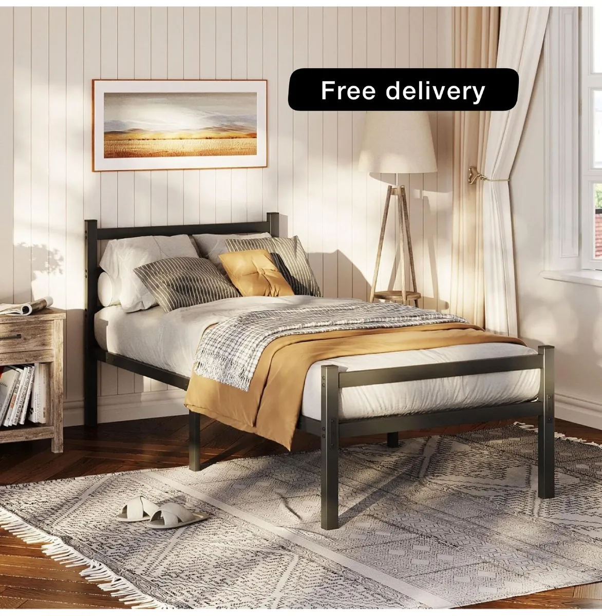 3ft Single Bed Frame with Headboard - Image 1