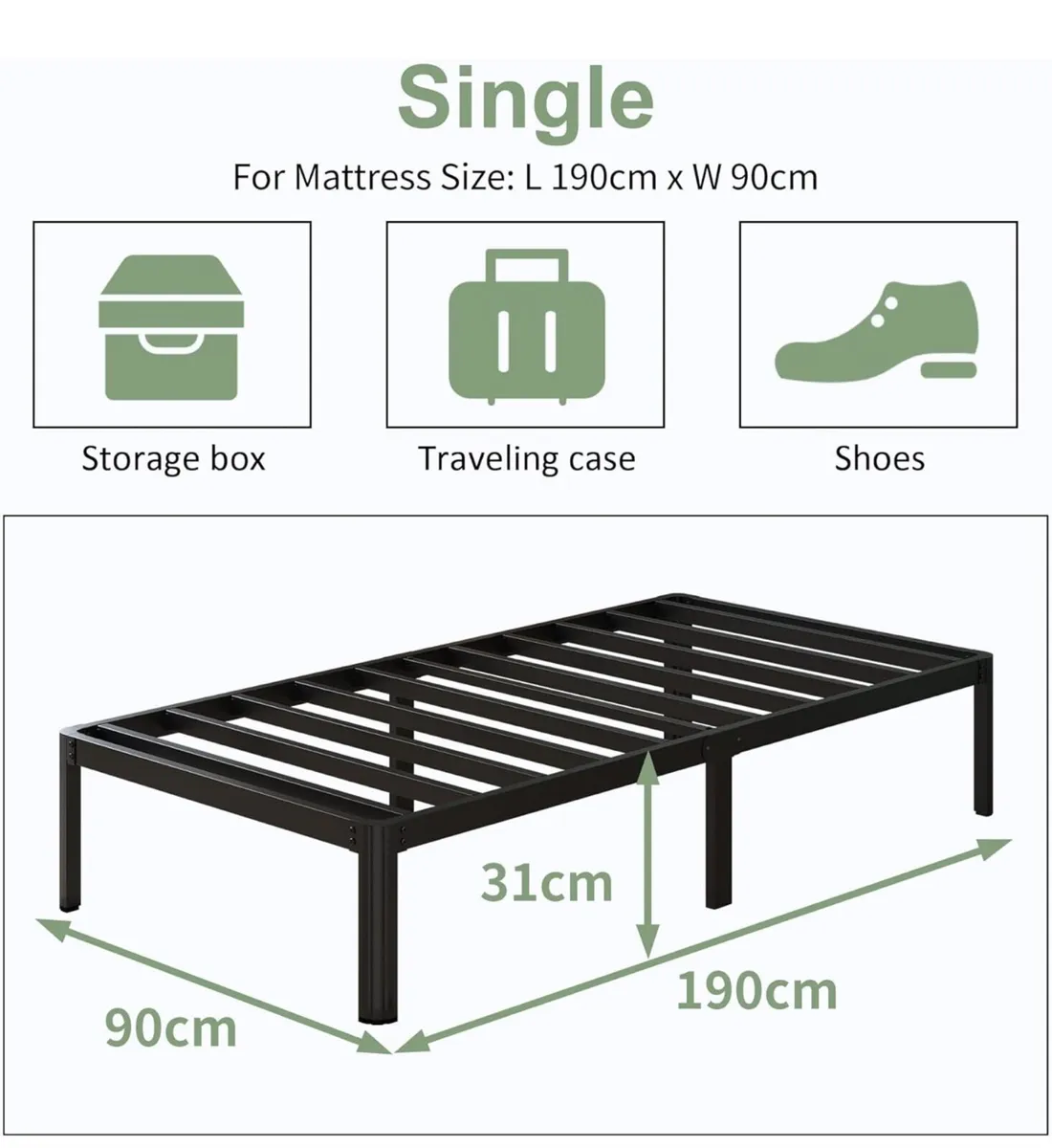 3ft Single Bed Frame with Rounded Corner Legs - Image 2