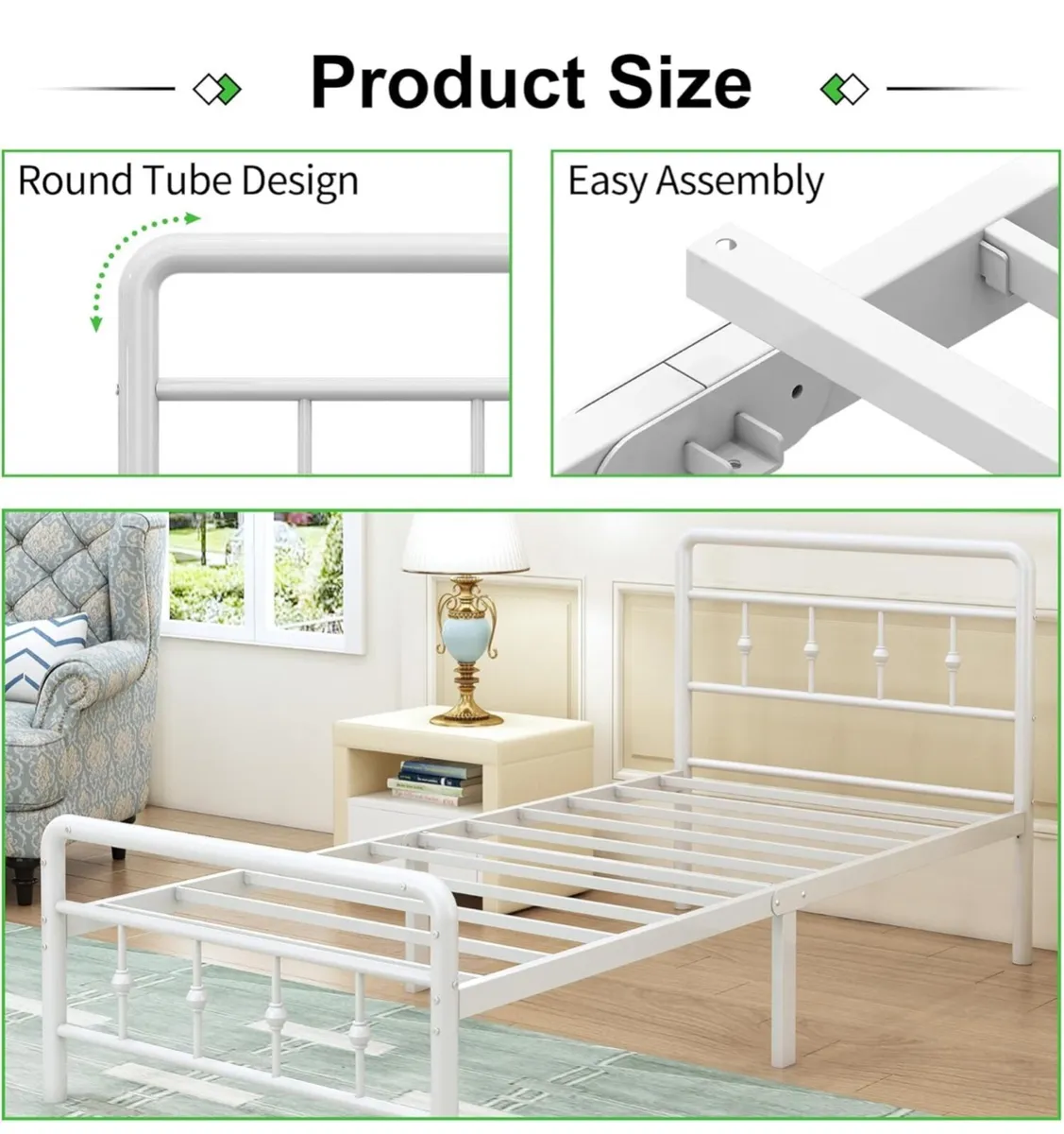 3ft Single Bed Frame with Victorian Headboard and - Image 4
