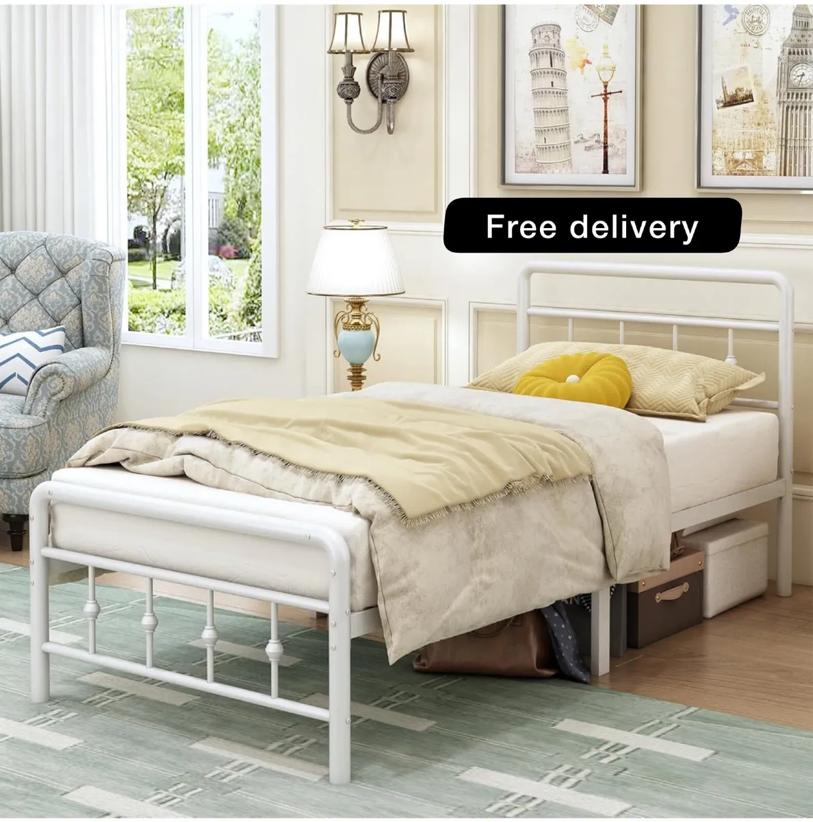 3ft Single Bed Frame with Victorian Headboard and - Image 1