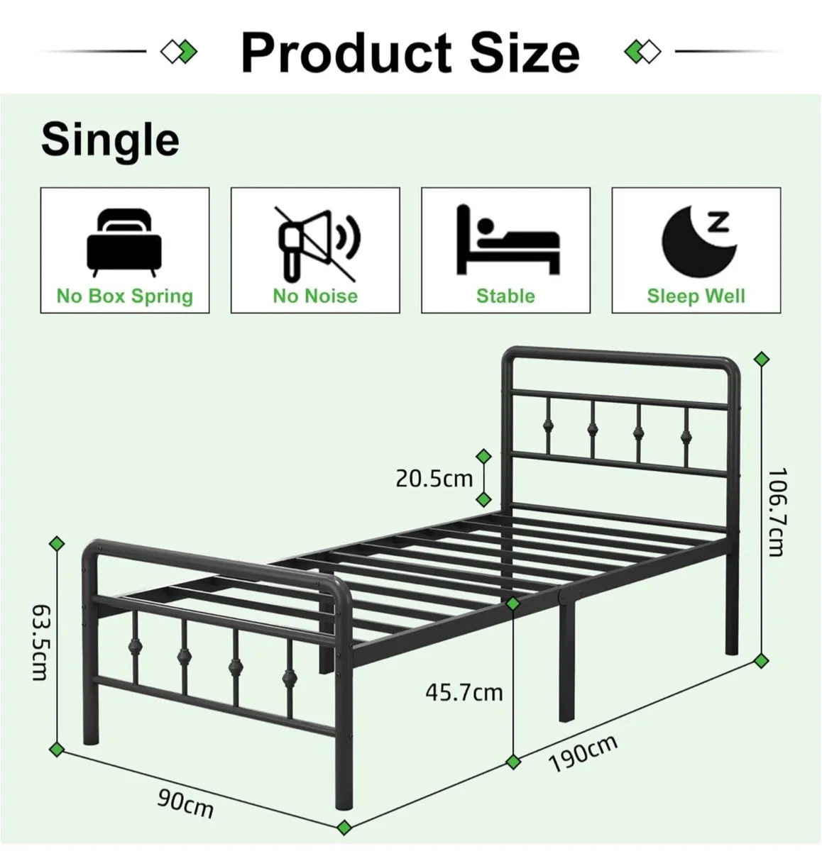 Single Bed Frame 3ft with Headboard and Footboard - Image 4