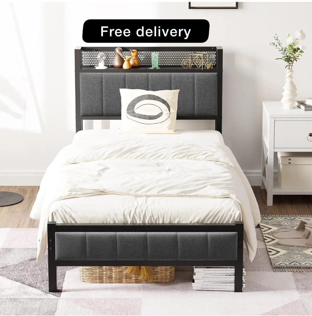 Single Bed Frame With Storage Headboard - Image 1