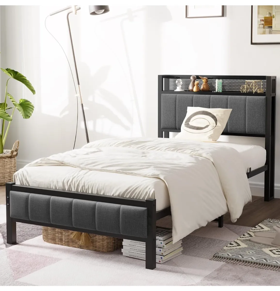 Single Bed Frame With Storage Headboard - Image 4