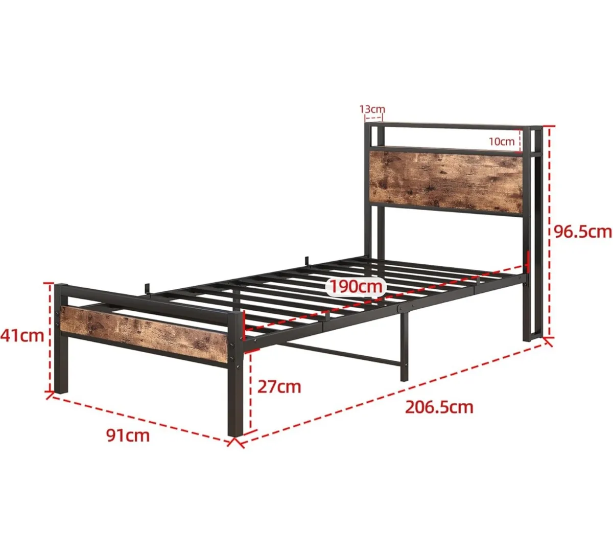 3ft Single Bed Frame with Storage Headboard - Image 4