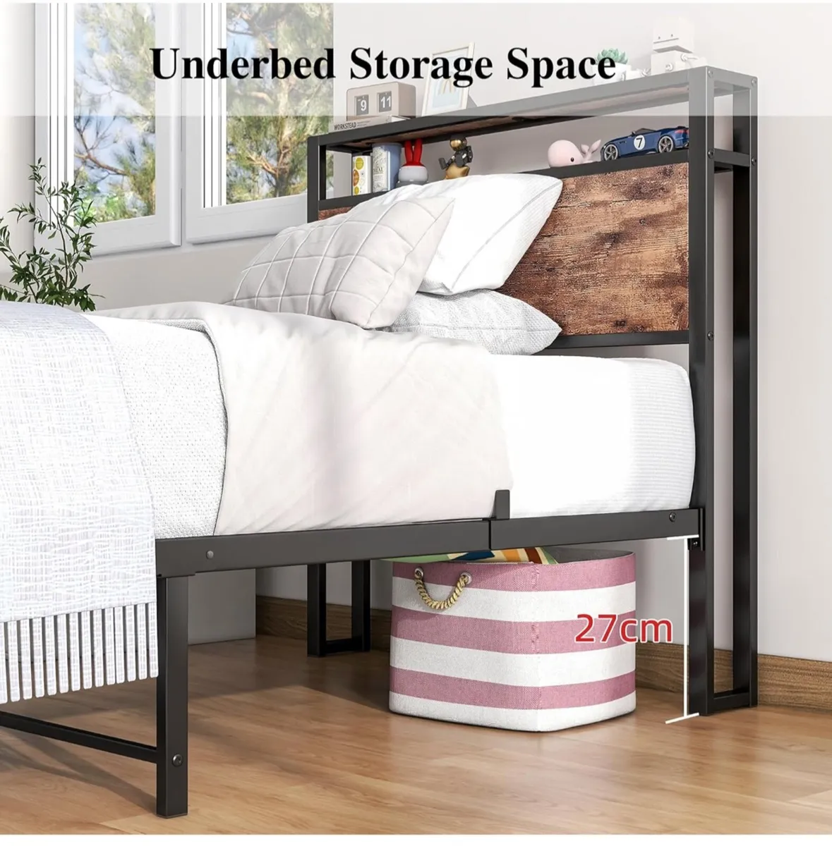 3ft Single Bed Frame with Storage Headboard - Image 3