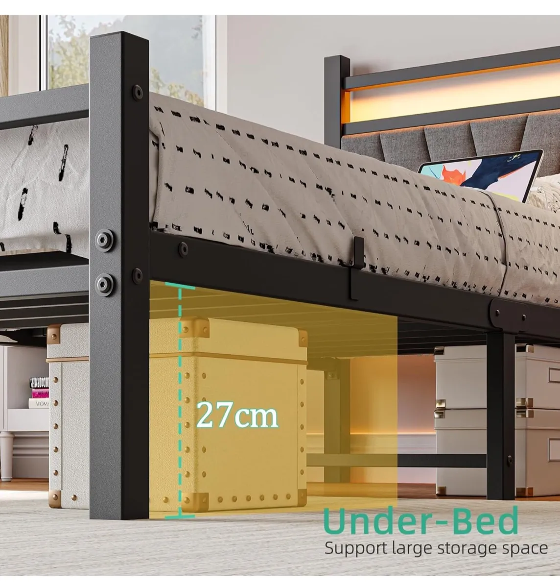 Bed frame with Headboard and USB Charging Station - Image 3