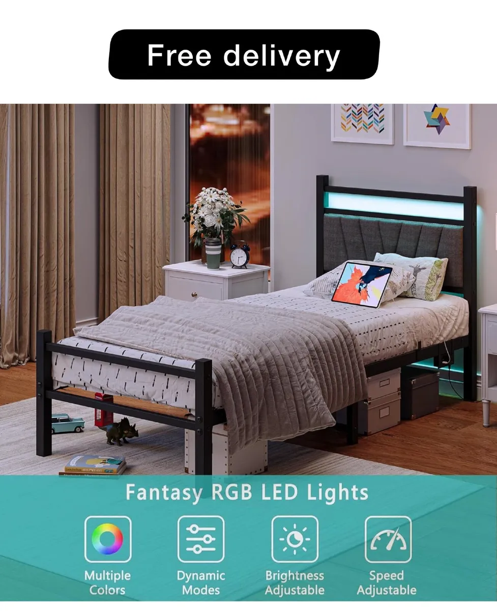 Bed frame with Headboard and USB Charging Station - Image 1