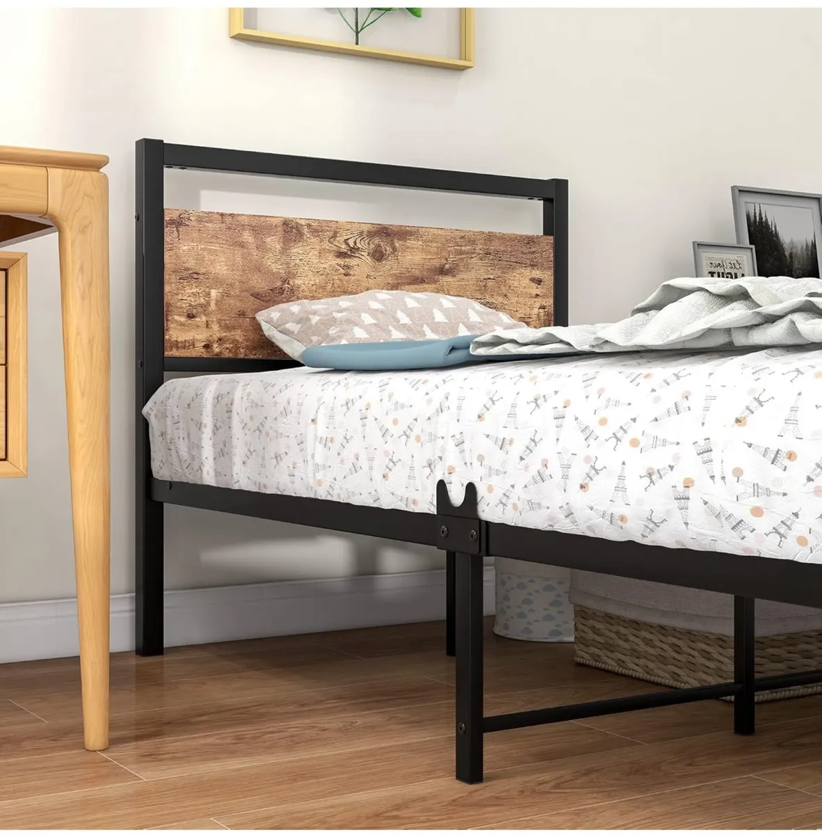 Metal Platform Bed Frame 3 FT Single with Wooden H - Image 4