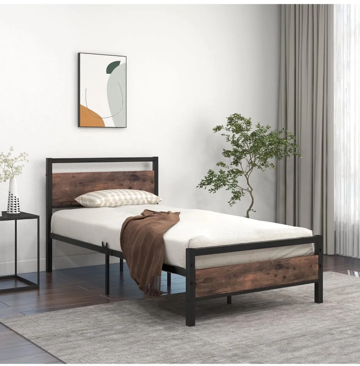 Metal Platform Bed Frame 3 FT Single with Wooden H - Image 1