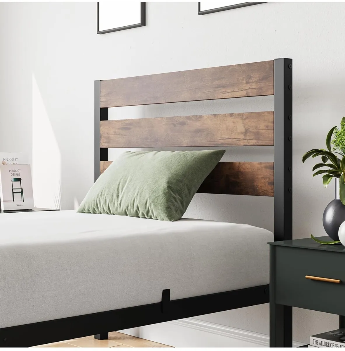 Single Bed Frames with Wood Headboard - Image 3