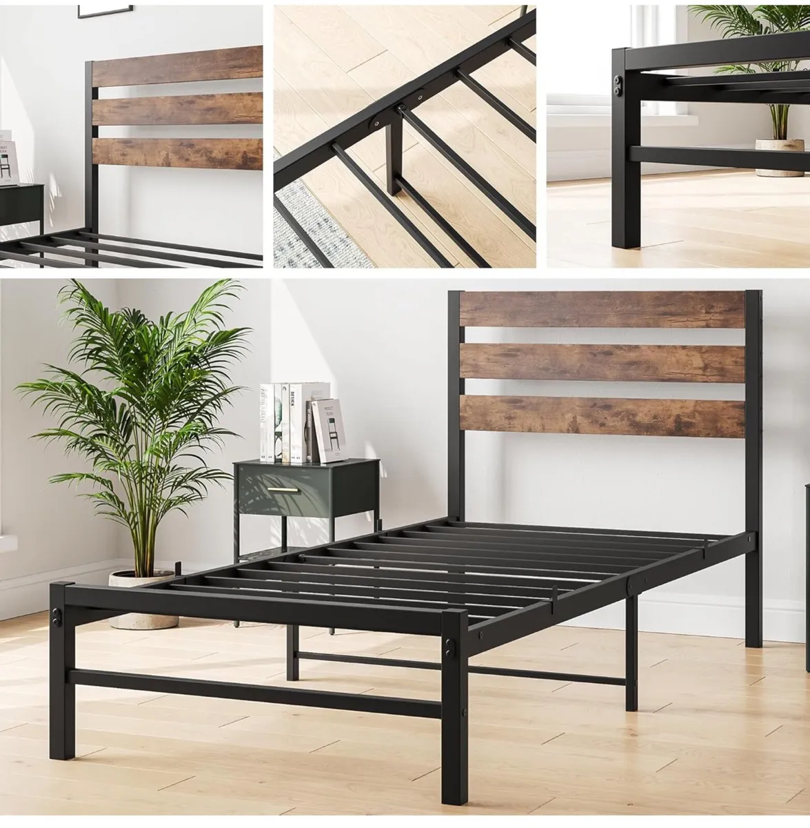 Single Bed Frames with Wood Headboard - Image 4
