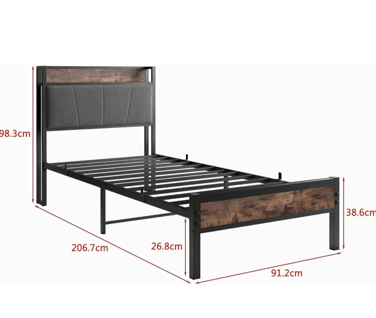 3ft Single Bed Frame with Storage Headboard - Image 4