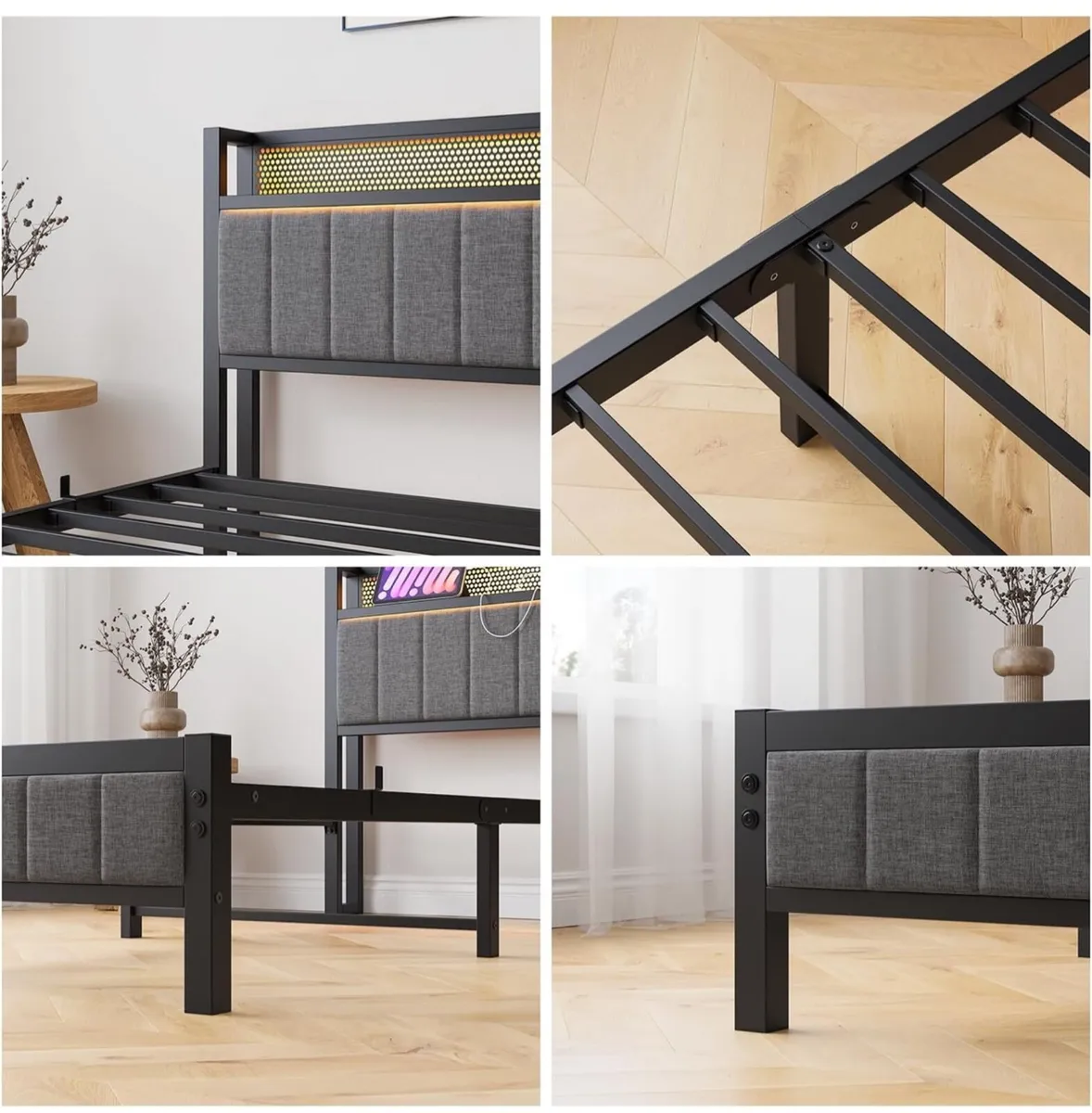 Single Bed Frames with Storage Headboard and Charg - Image 3