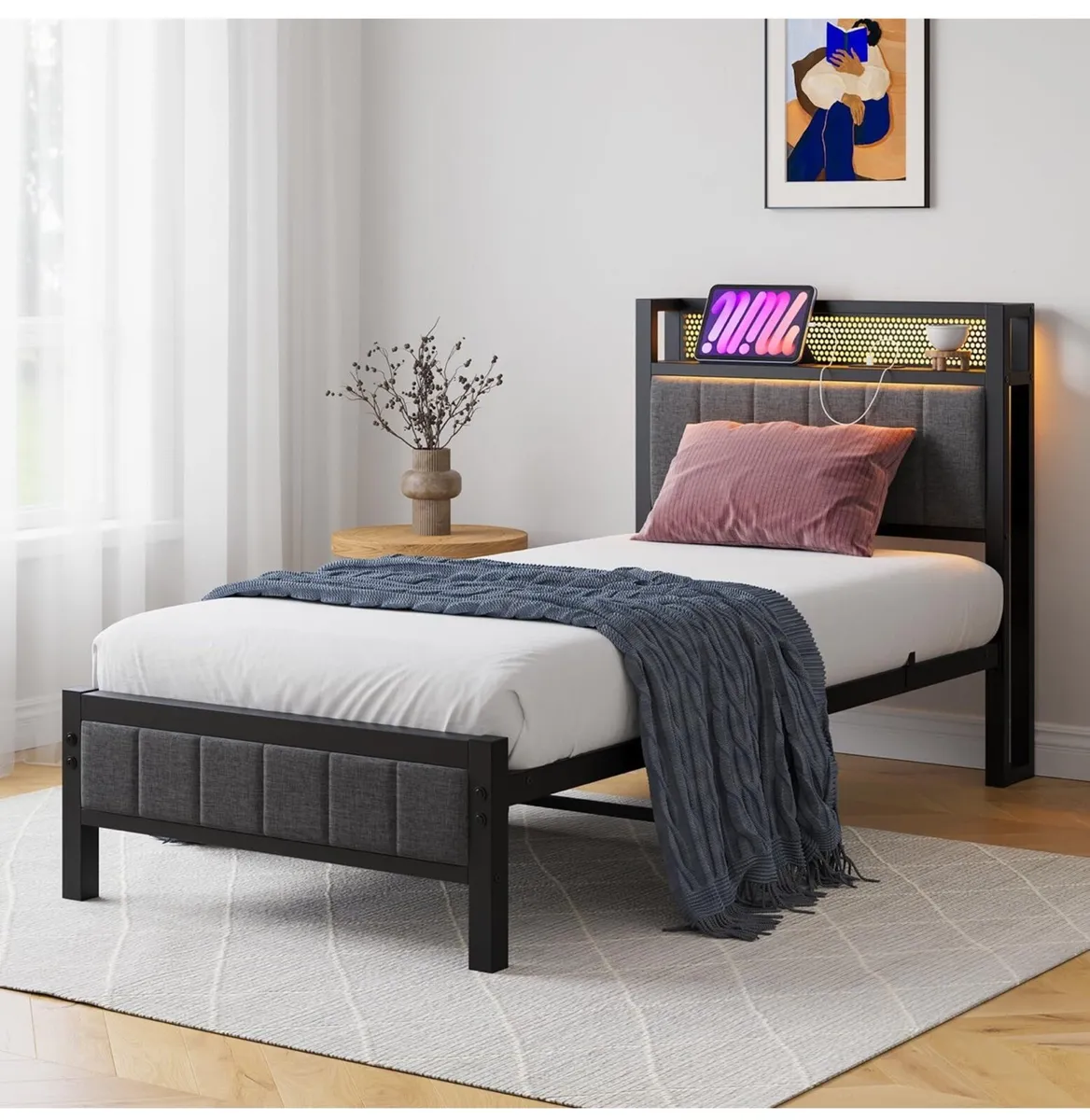 Single Bed Frames with Storage Headboard and Charg - Image 1