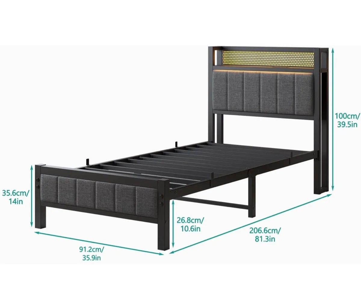 Single Bed Frames with Storage Headboard and Charg - Image 2