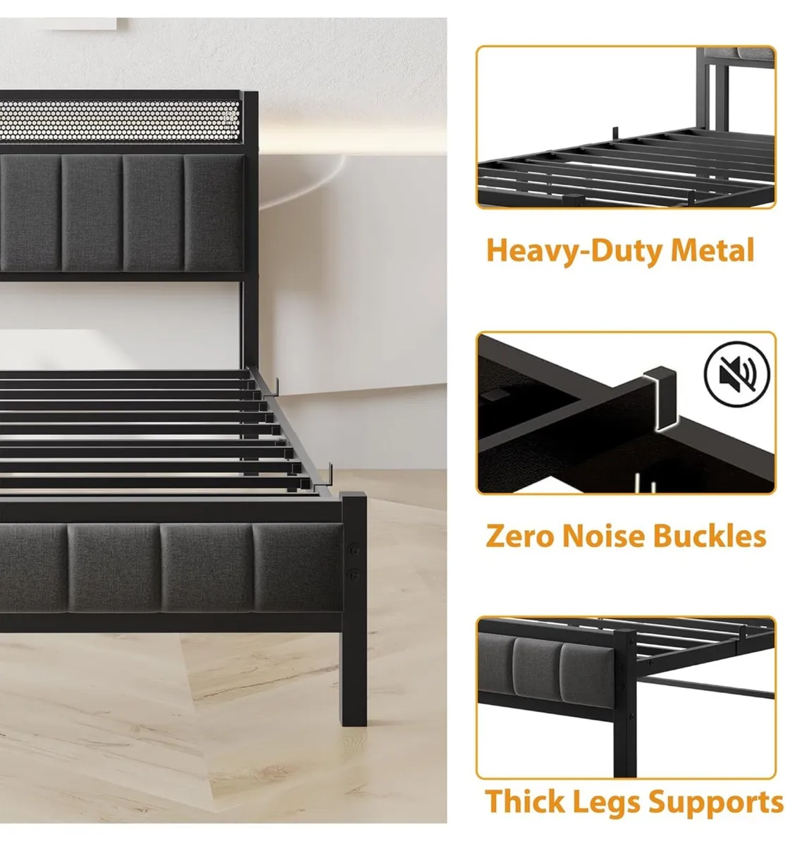 3ft Single Bed Frames with Storage Headboard - Image 3