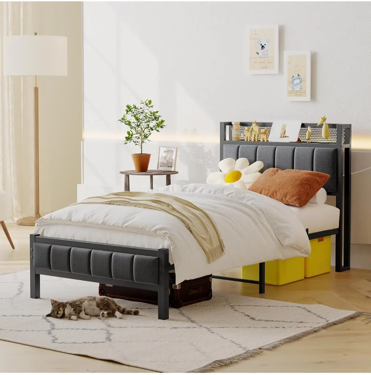 3ft Single Bed Frames with Storage Headboard - Image 1