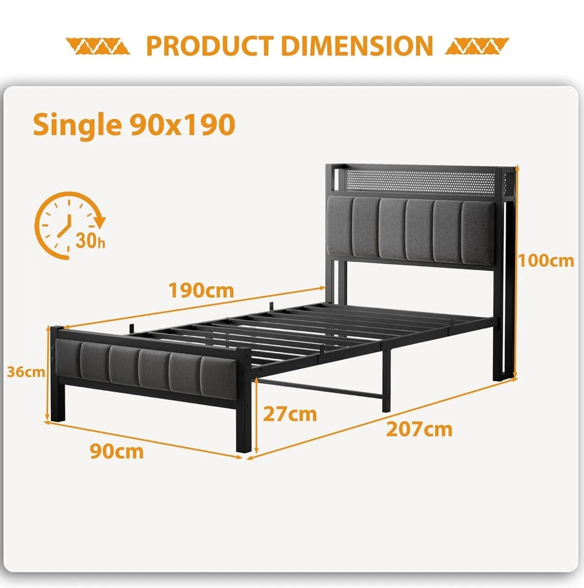3ft Single Bed Frames with Storage Headboard - Image 4